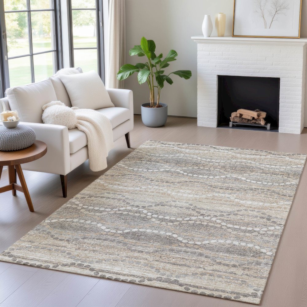 Machine Washable Indoor/Outdoor Chantille ACN2030 Beige 3' x 5' Rug. Picture 5