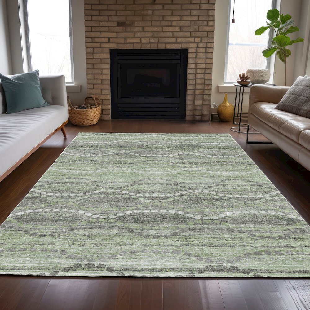 Machine Washable Indoor/Outdoor Chantille ACN2030 Green 3' x 5' Rug. Picture 6