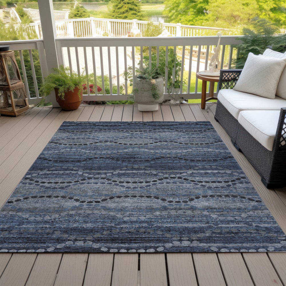 Machine Washable Indoor/Outdoor Chantille ACN2031 Navy 3' x 5' Rug. Picture 8