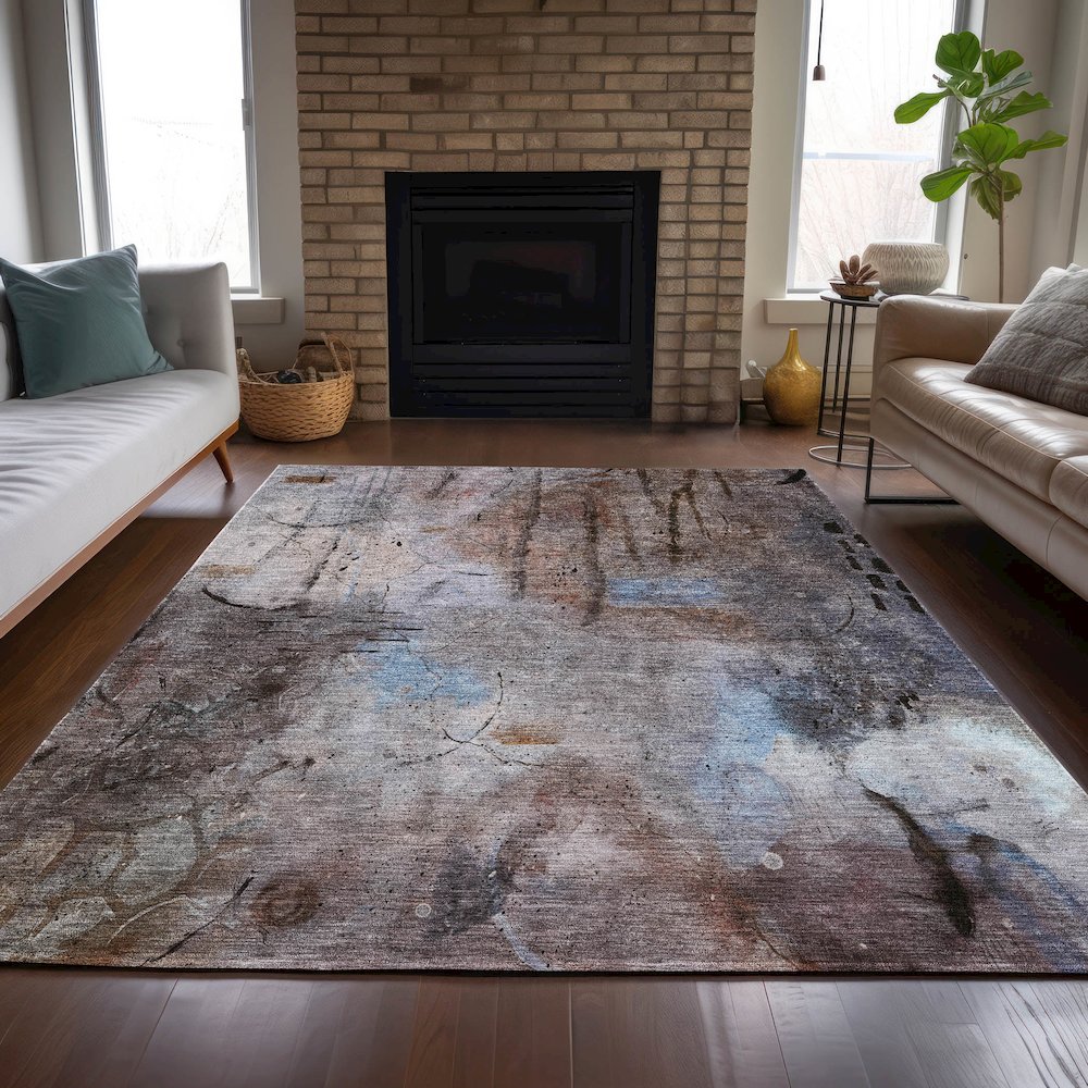 Machine Washable Indoor/Outdoor Chantille ACN2032 Taupe 3' x 5' Rug. Picture 6