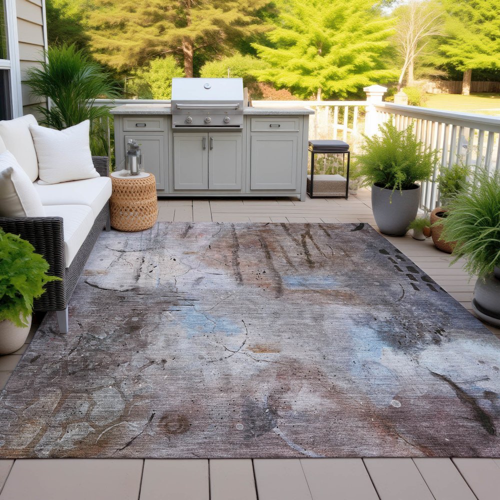 Machine Washable Indoor/Outdoor Chantille ACN2032 Taupe 3' x 5' Rug. Picture 7
