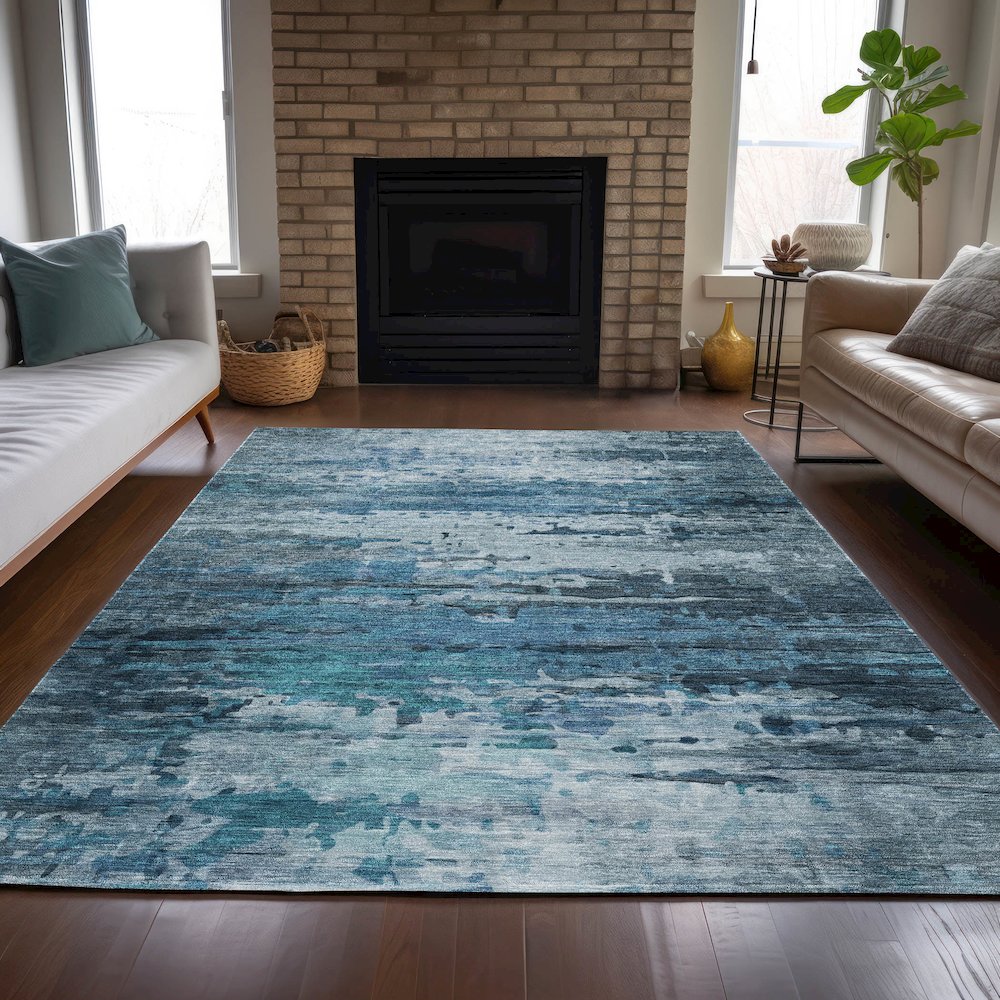 Machine Washable Indoor/Outdoor Chantille ACN2034 Blue 3' x 5' Rug. Picture 6