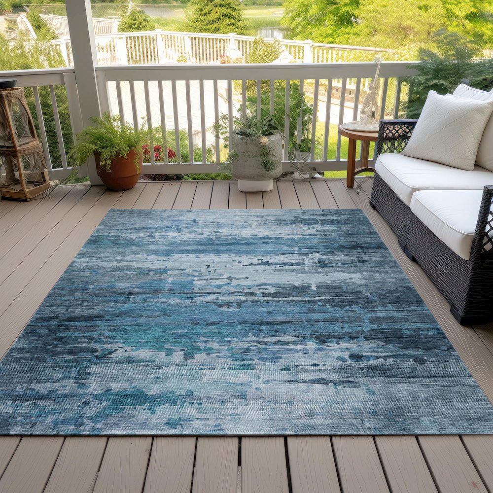 Machine Washable Indoor/Outdoor Chantille ACN2034 Blue 3' x 5' Rug. Picture 8