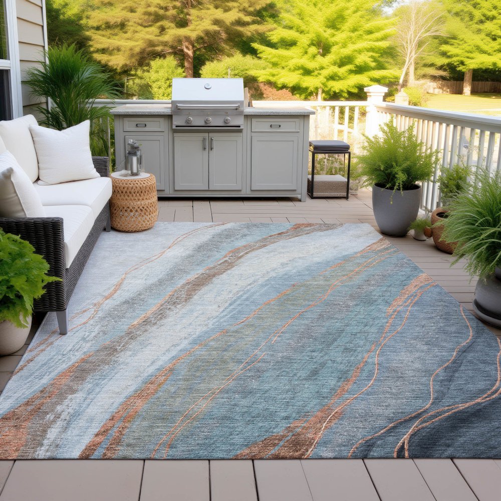 Machine Washable Indoor/Outdoor Chantille ACN2036 Blue 3' x 5' Rug. Picture 7