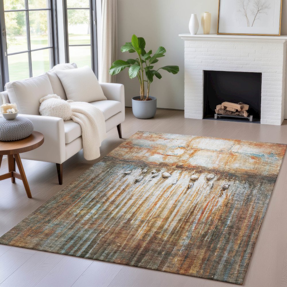 Machine Washable Indoor/Outdoor Chantille ACN2038 Paprika 3' x 5' Rug. Picture 5