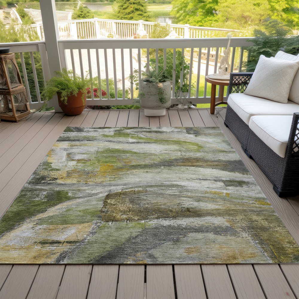 Machine Washable Indoor/Outdoor Chantille ACN2039 Olive 3' x 5' Rug. Picture 8