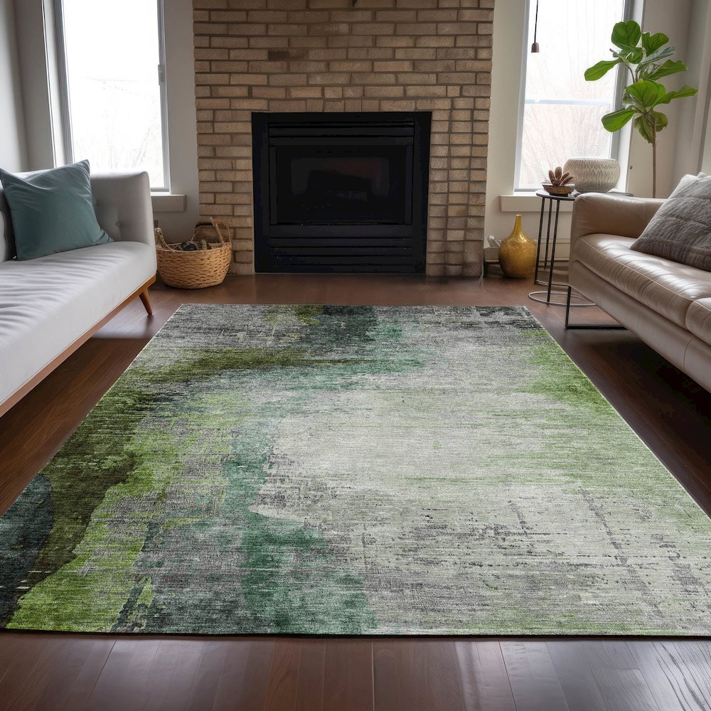 Machine Washable Indoor/Outdoor Chantille ACN2041 Green 3' x 5' Rug. Picture 6
