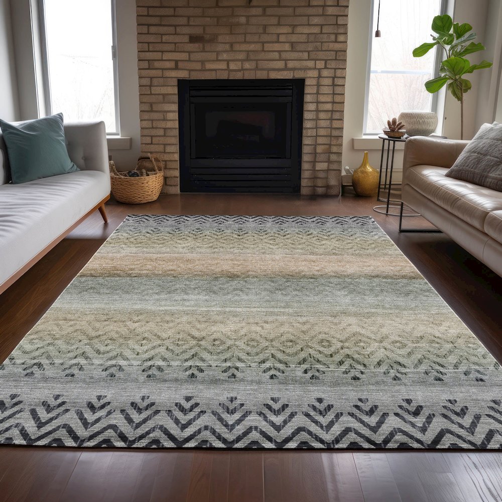 Machine Washable Indoor/Outdoor Chantille ACN2042 Gray 3' x 5' Rug. Picture 6