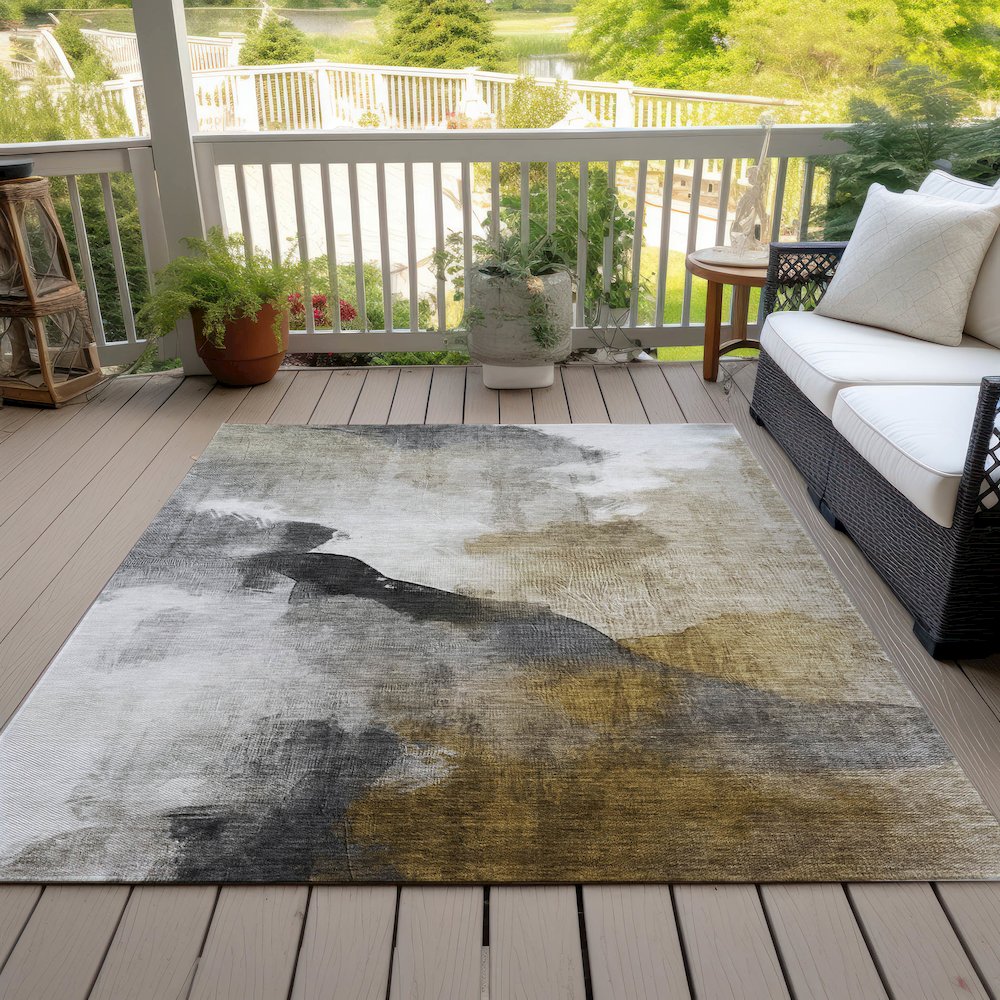 Machine Washable Indoor/Outdoor Chantille ACN2043 Brown 3' x 5' Rug. Picture 8