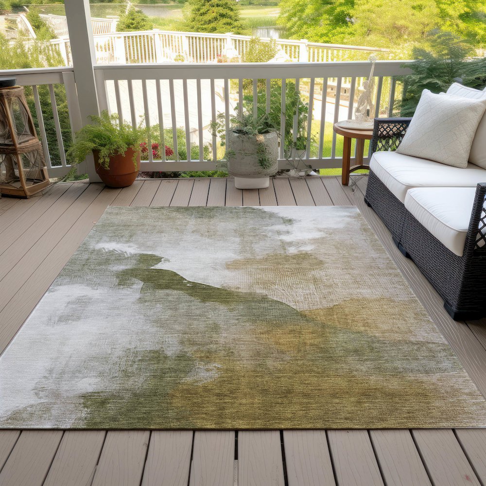 Machine Washable Indoor/Outdoor Chantille ACN2043 Green 3' x 5' Rug. Picture 8