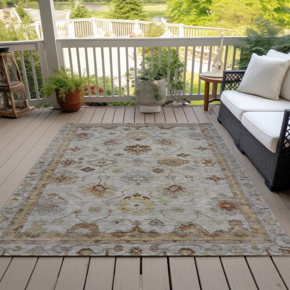 Machine Washable Indoor/Outdoor Chantille ACN2045 Taupe 3' x 5' Rug. Picture 8