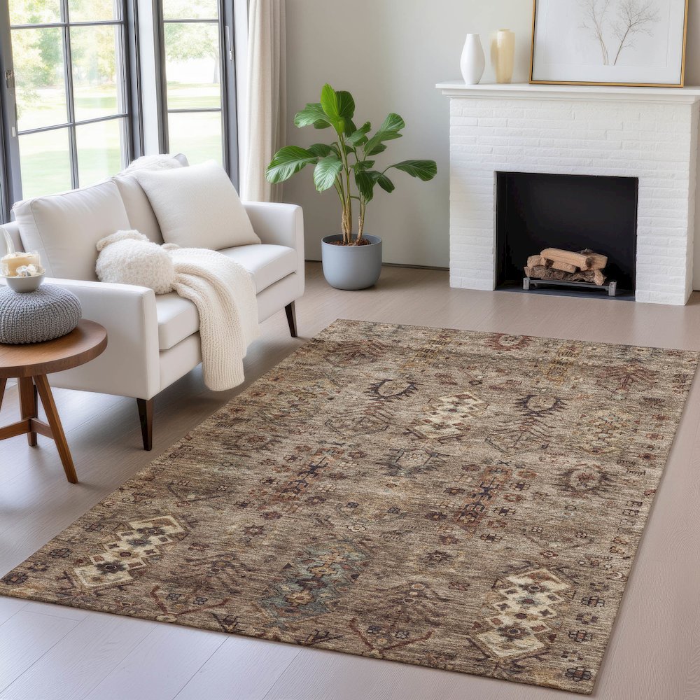 Machine Washable Indoor/Outdoor Chantille ACN2047 Brown 3' x 5' Rug. Picture 5