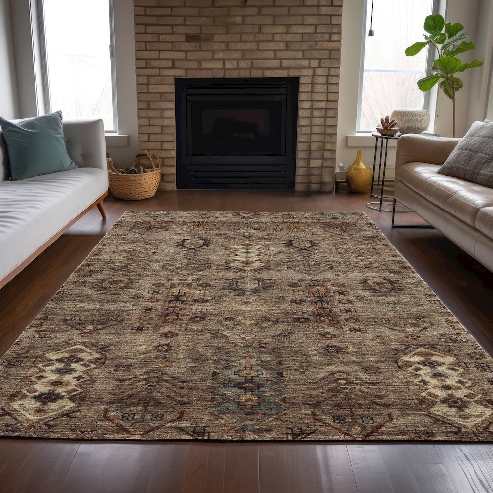 Machine Washable Indoor/Outdoor Chantille ACN2047 Brown 3' x 5' Rug. Picture 6