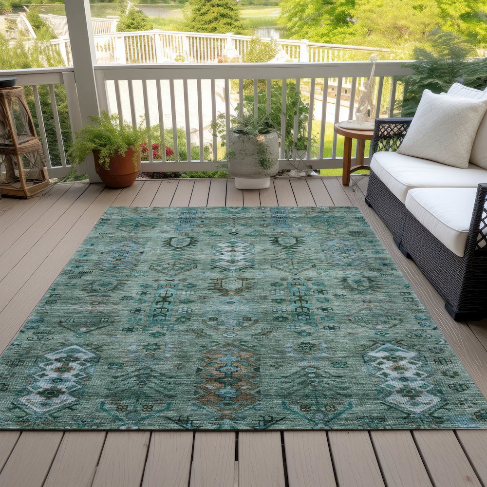 Machine Washable Indoor/Outdoor Chantille ACN2047 Green 3' x 5' Rug. Picture 8