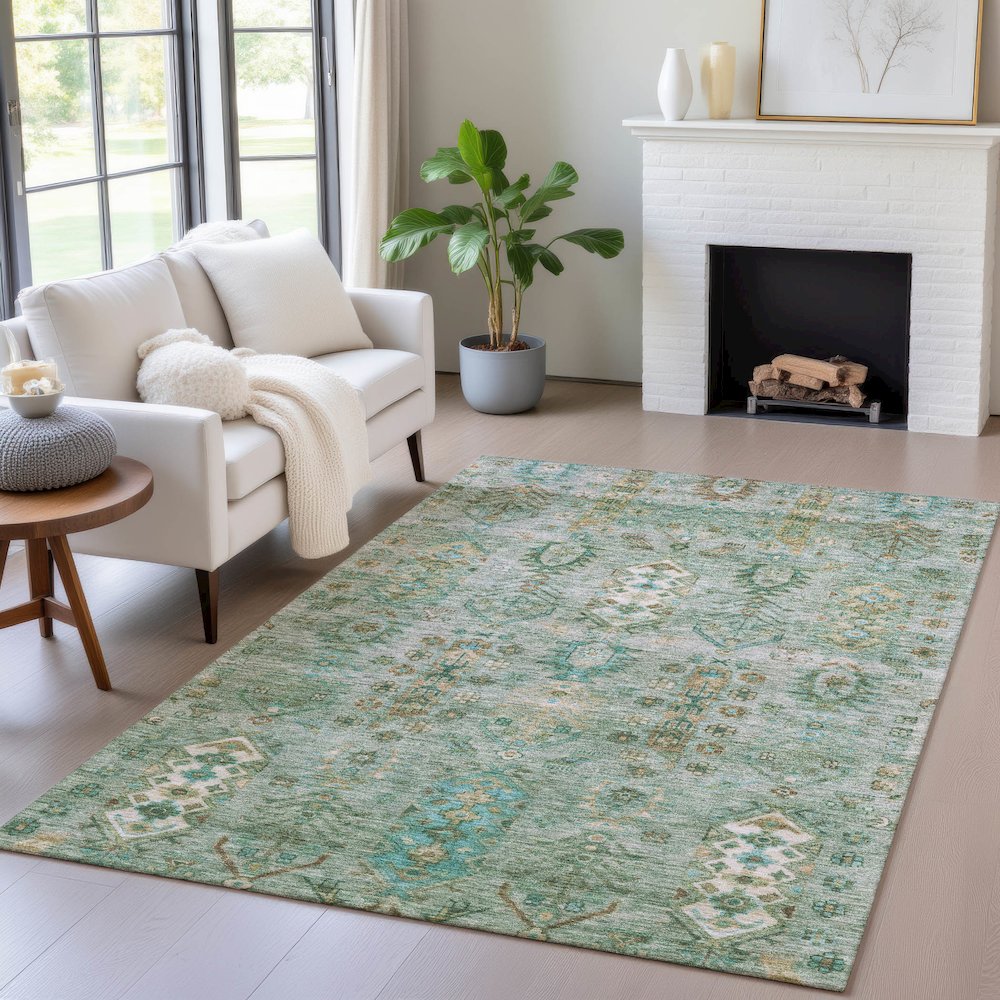 Machine Washable Indoor/Outdoor Chantille ACN2047 Sage 3' x 5' Rug. Picture 5