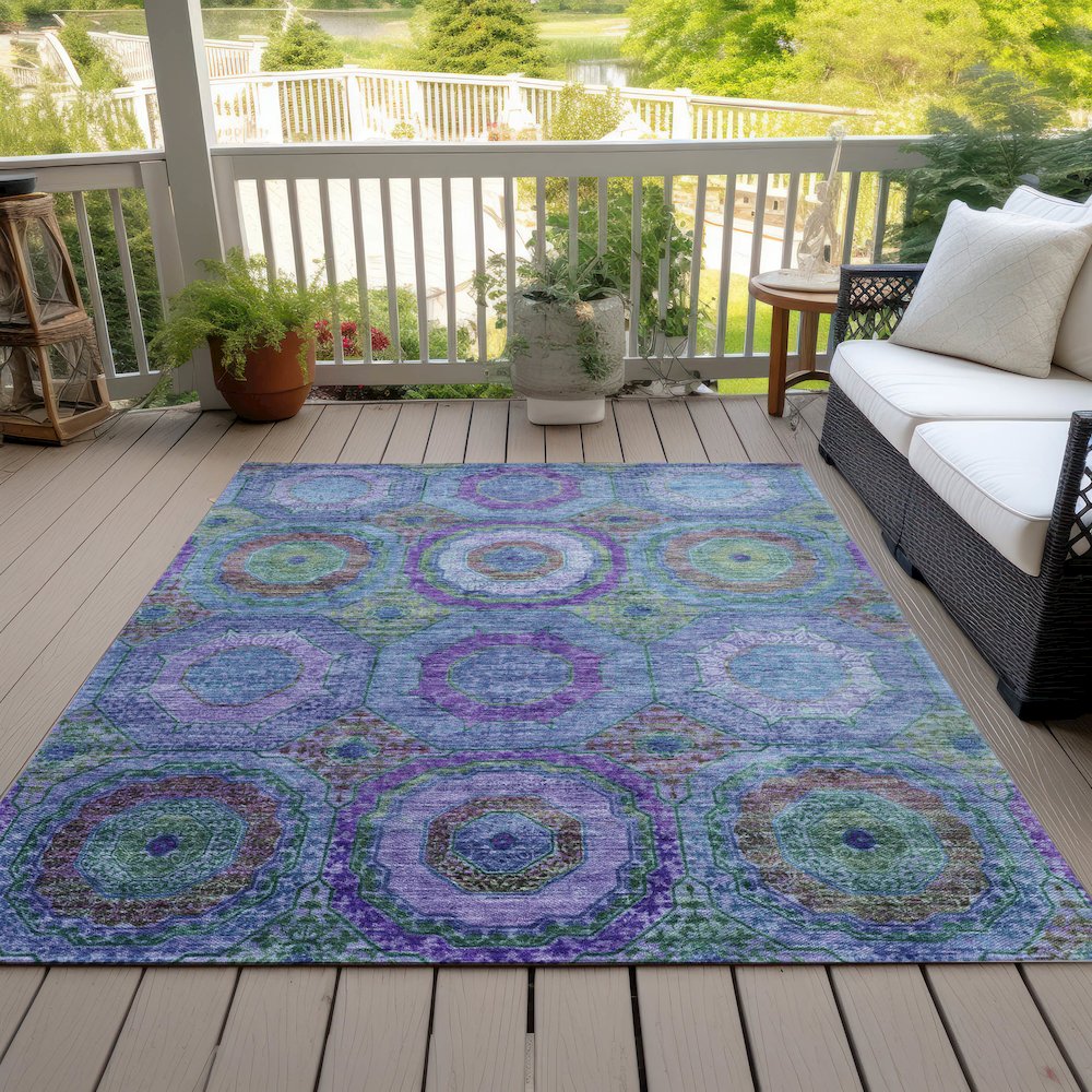 Machine Washable Indoor/Outdoor Chantille ACN2049 Blue 3' x 5' Rug. Picture 8