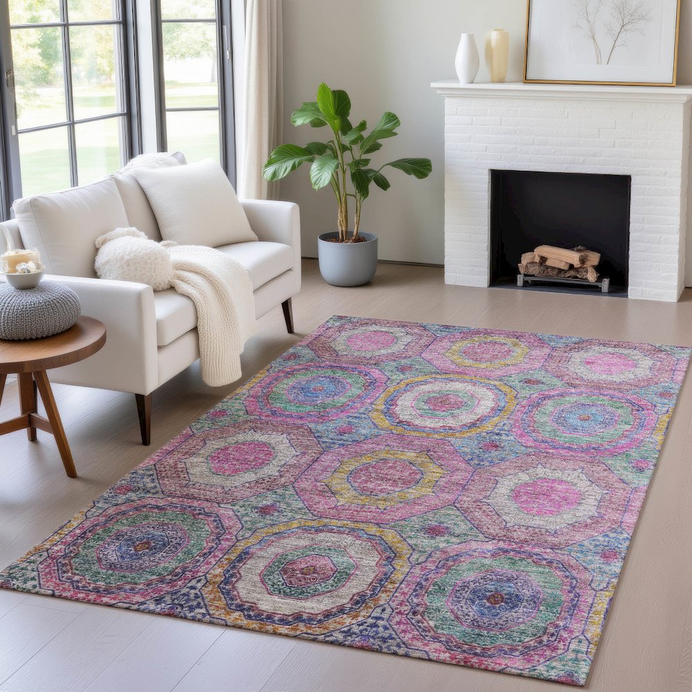 Machine Washable Indoor/Outdoor Chantille ACN2049 Pink 3' x 5' Rug. Picture 5