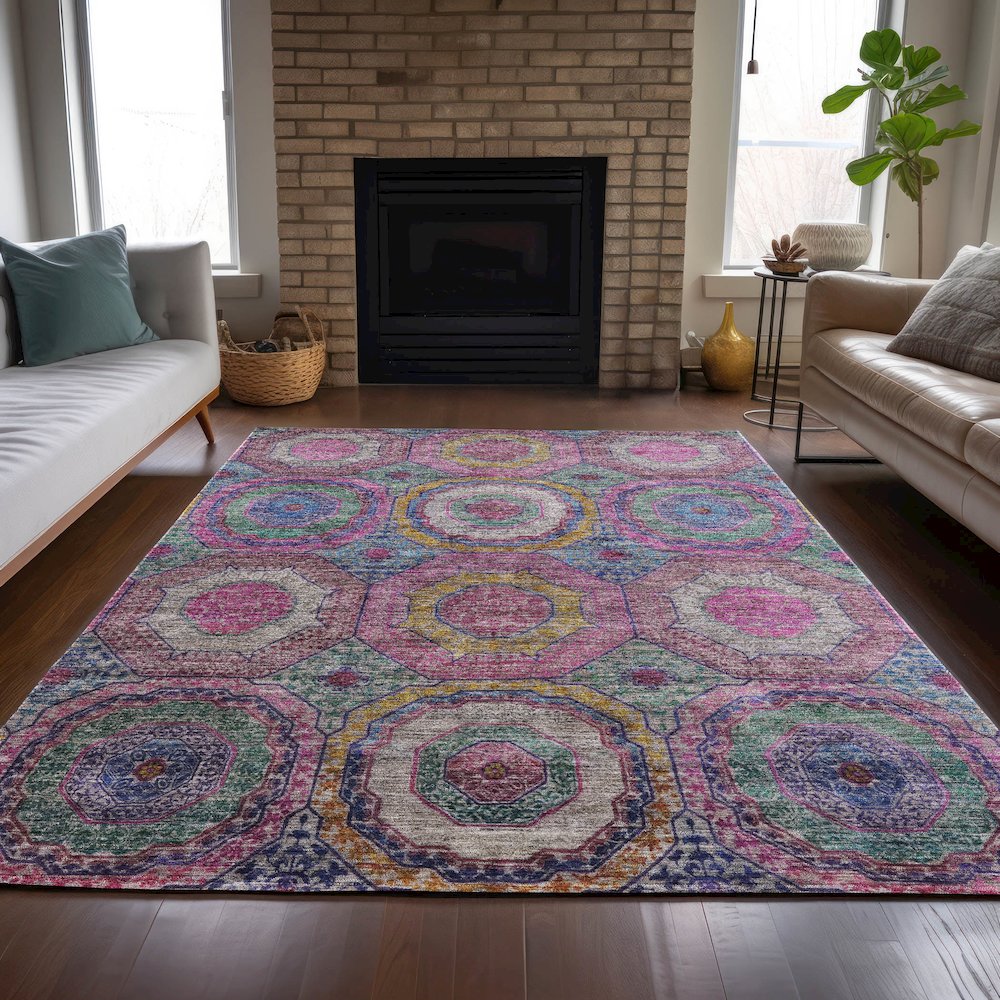 Machine Washable Indoor/Outdoor Chantille ACN2049 Pink 3' x 5' Rug. Picture 6