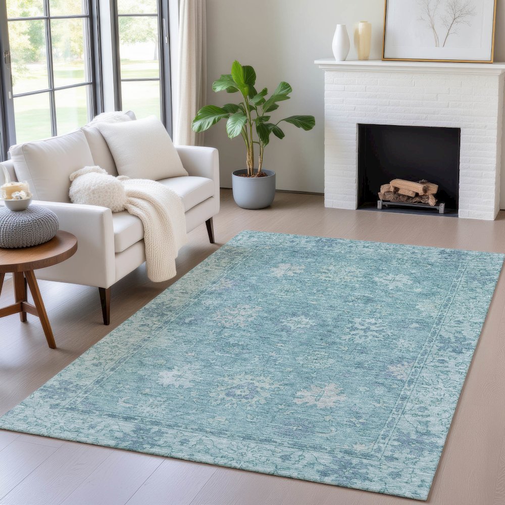 Machine Washable Indoor/Outdoor Chantille ACN2051 Teal 3' x 5' Rug. Picture 5