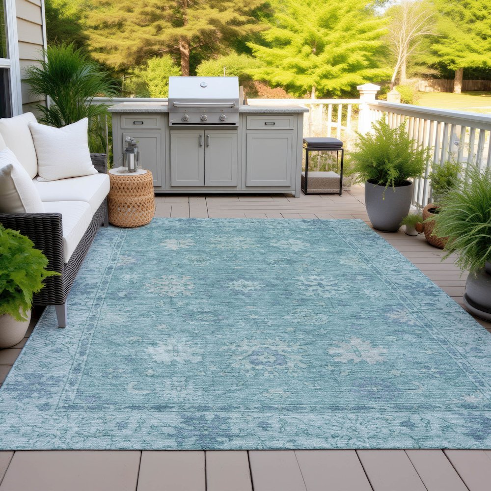 Machine Washable Indoor/Outdoor Chantille ACN2051 Teal 3' x 5' Rug. Picture 7