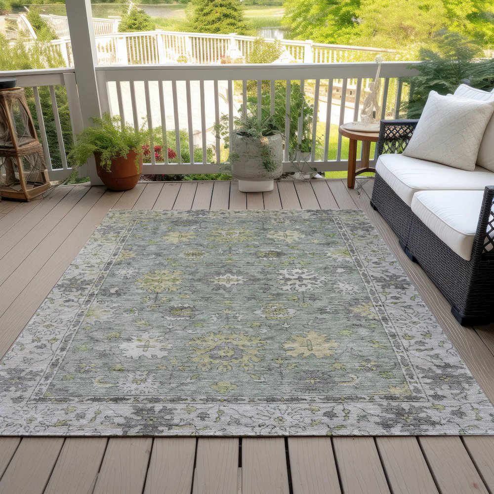 Machine Washable Indoor/Outdoor Chantille ACN2052 Sage 3' x 5' Rug. Picture 8