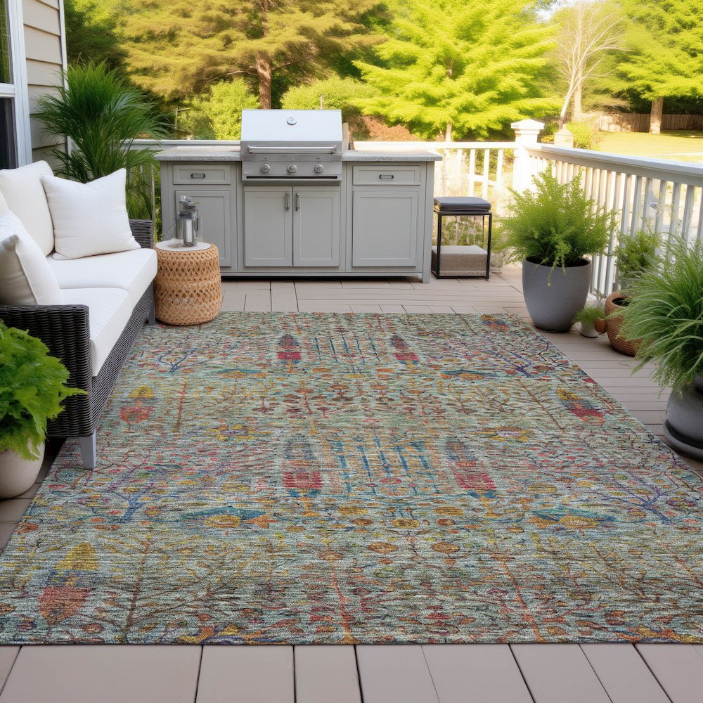Machine Washable Indoor/Outdoor Chantille ACN2053 Green 3' x 5' Rug. Picture 7