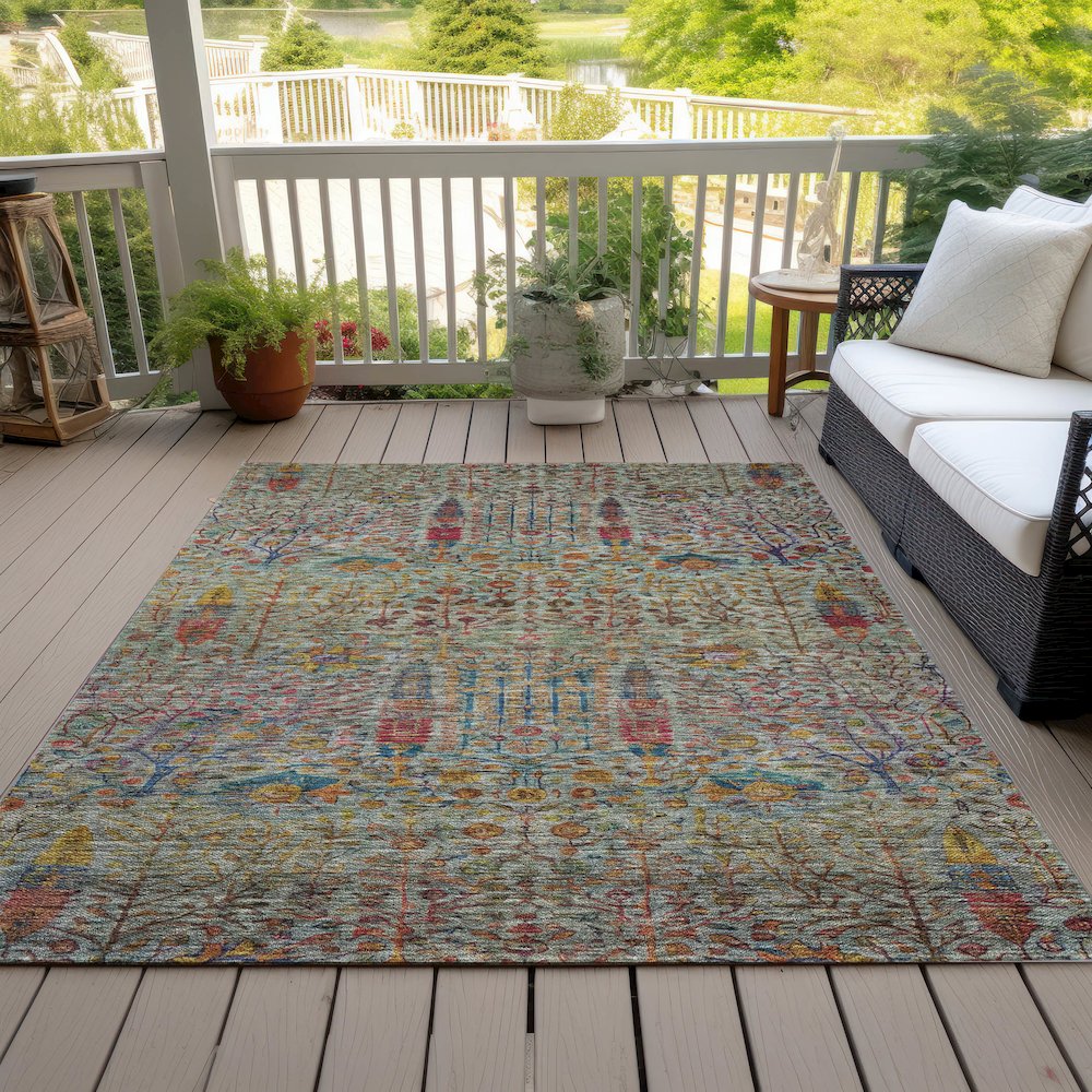 Machine Washable Indoor/Outdoor Chantille ACN2053 Green 3' x 5' Rug. Picture 8