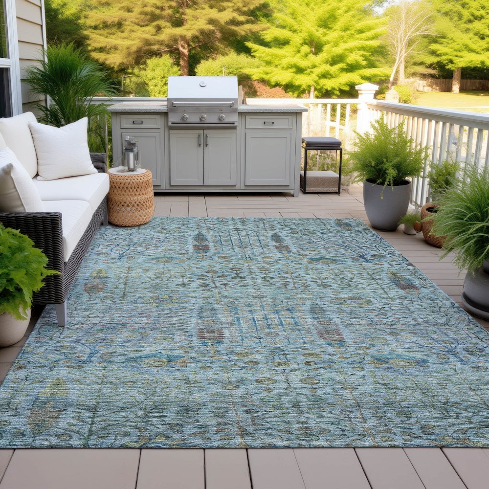 Machine Washable Indoor/Outdoor Chantille ACN2053 Teal 3' x 5' Rug. Picture 7