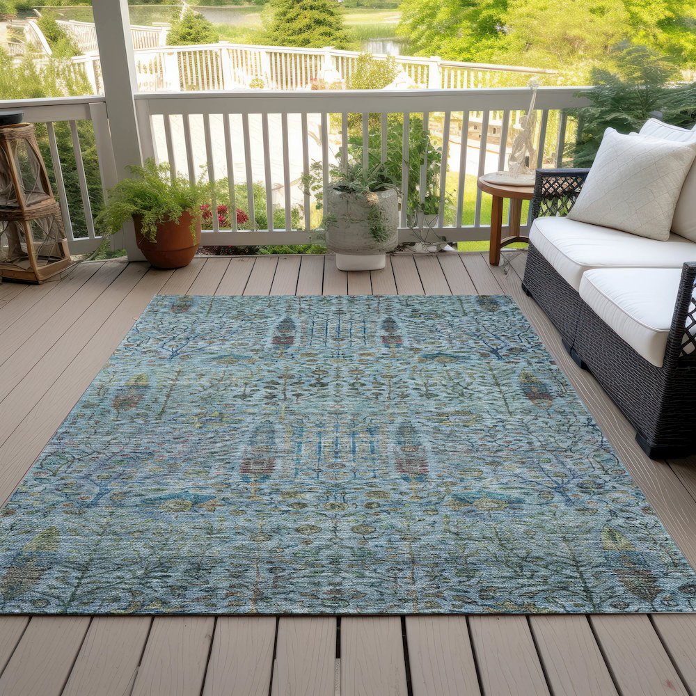 Machine Washable Indoor/Outdoor Chantille ACN2053 Teal 3' x 5' Rug. Picture 8