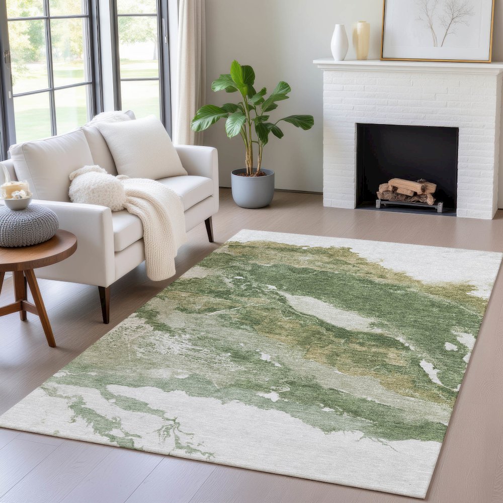 Machine Washable Indoor/Outdoor Chantille ACN2054 Green 3' x 5' Rug. Picture 5