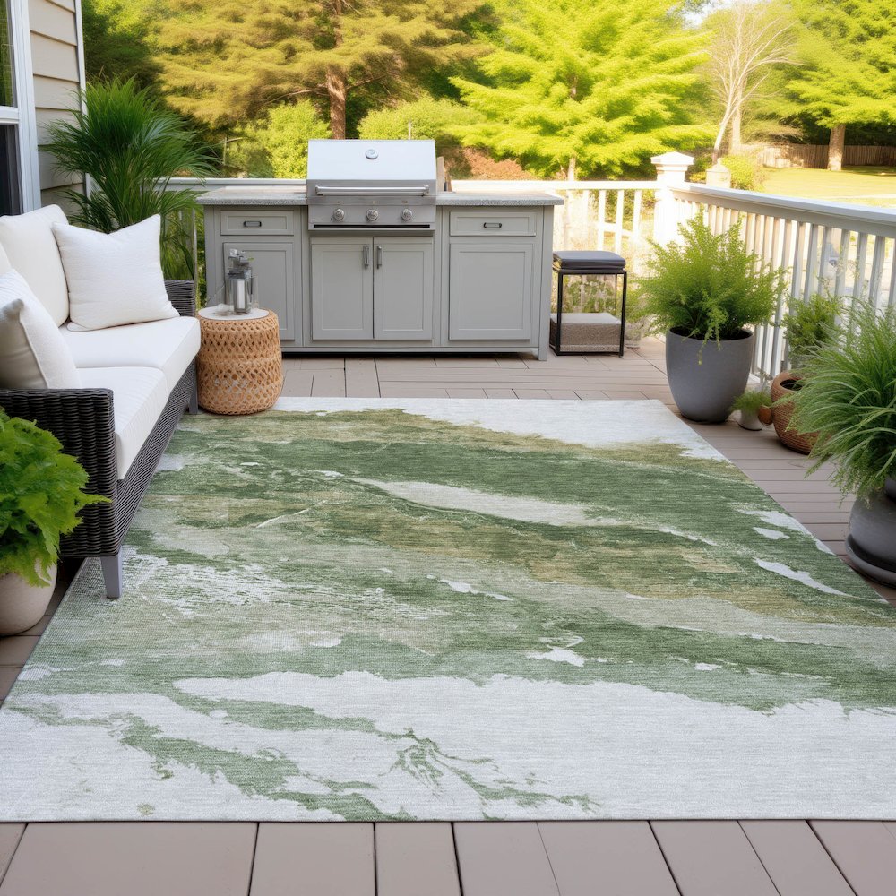 Machine Washable Indoor/Outdoor Chantille ACN2054 Green 3' x 5' Rug. Picture 7