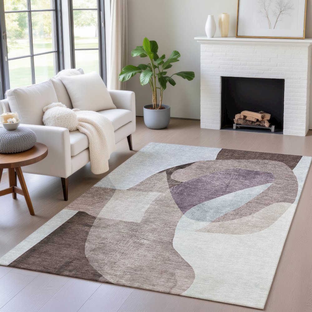 Machine Washable Indoor/Outdoor Chantille ACN2058 Brown 3' x 5' Rug. Picture 5