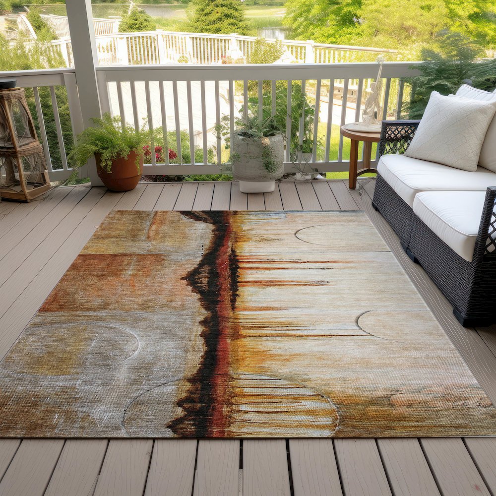 Machine Washable Indoor/Outdoor Chantille ACN2059 Paprika 3' x 5' Rug. Picture 8