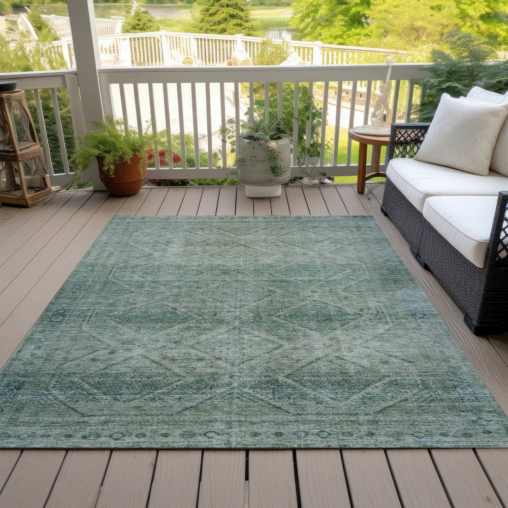 Machine Washable Indoor/Outdoor Chantille ACN2060 Teal 3' x 5' Rug. Picture 8