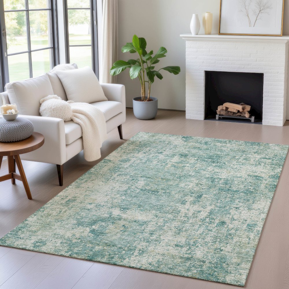 Machine Washable Indoor/Outdoor Chantille ACN2061 Teal 3' x 5' Rug. Picture 5