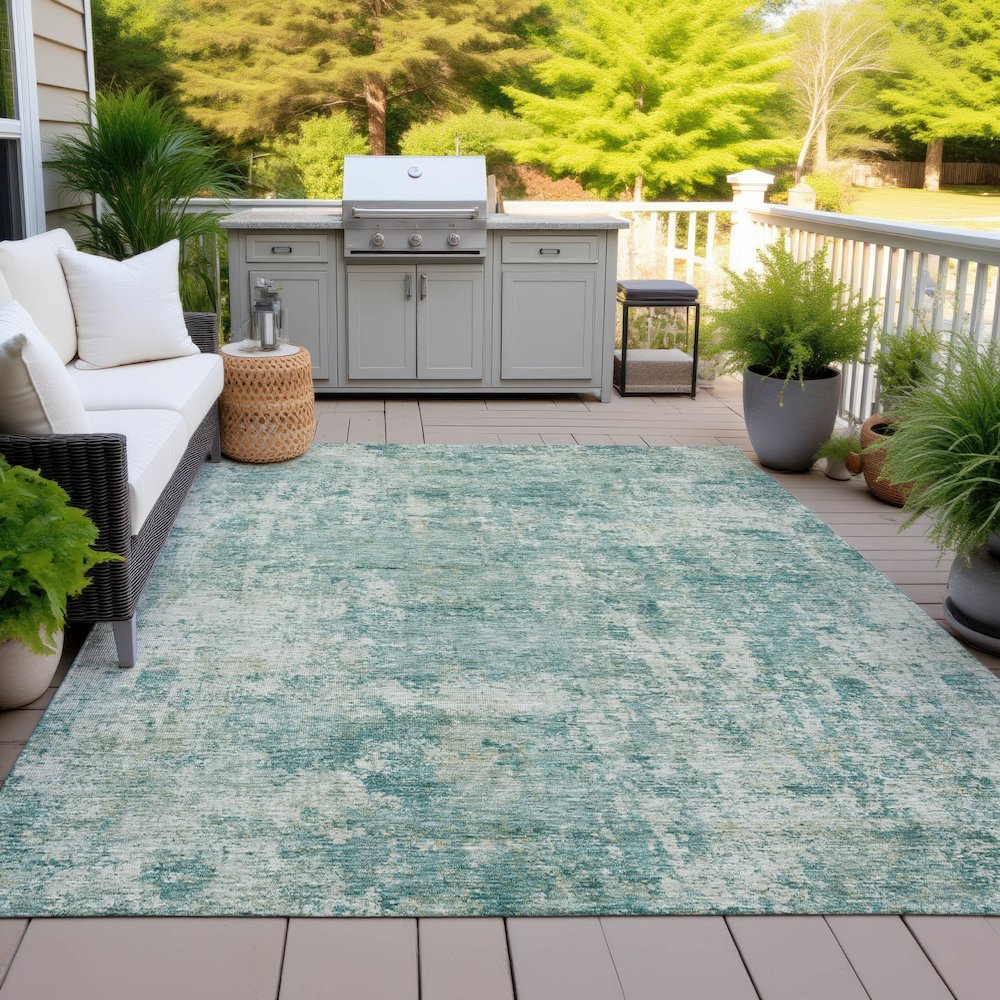 Machine Washable Indoor/Outdoor Chantille ACN2061 Teal 3' x 5' Rug. Picture 7