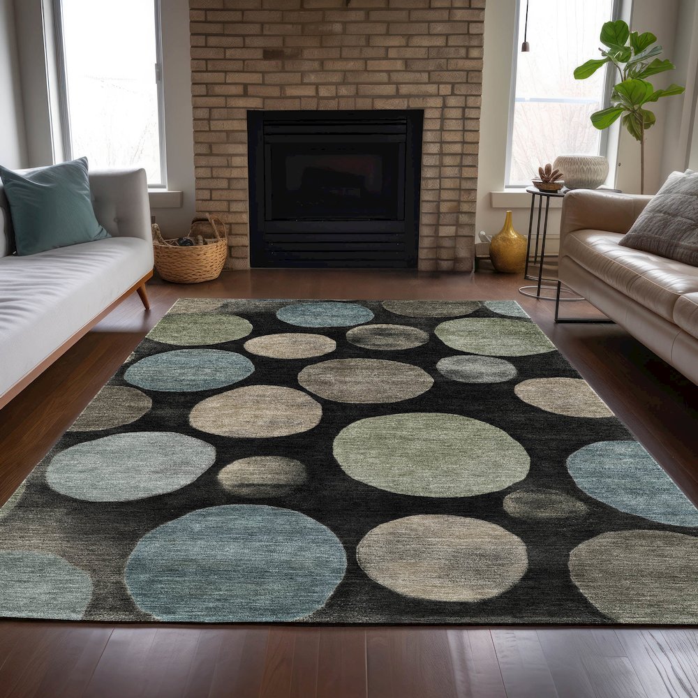 Machine Washable Indoor/Outdoor Chantille ACN2062 Black 3' x 5' Rug. Picture 6