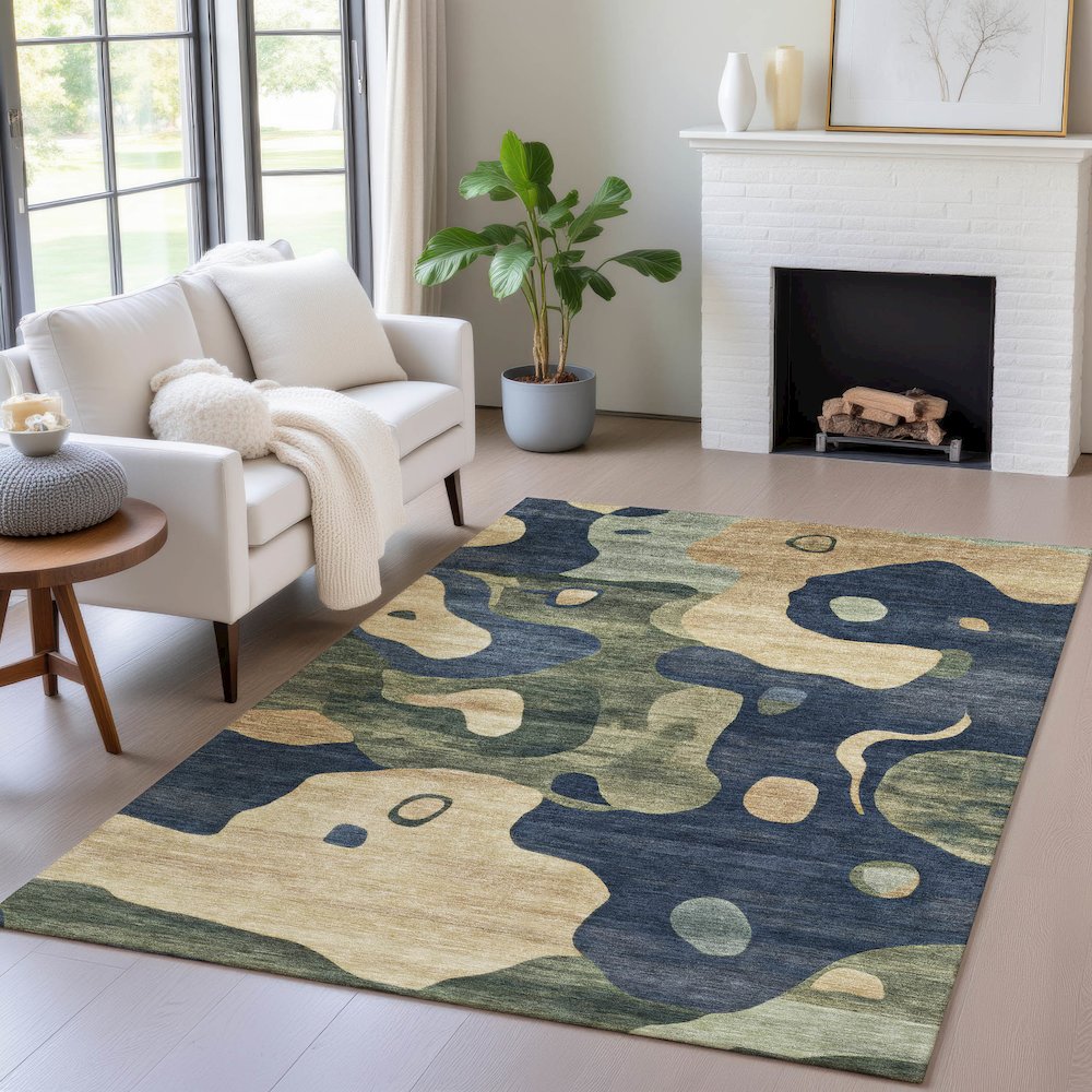 Machine Washable Indoor/Outdoor Chantille ACN2063 Navy 3' x 5' Rug. Picture 5