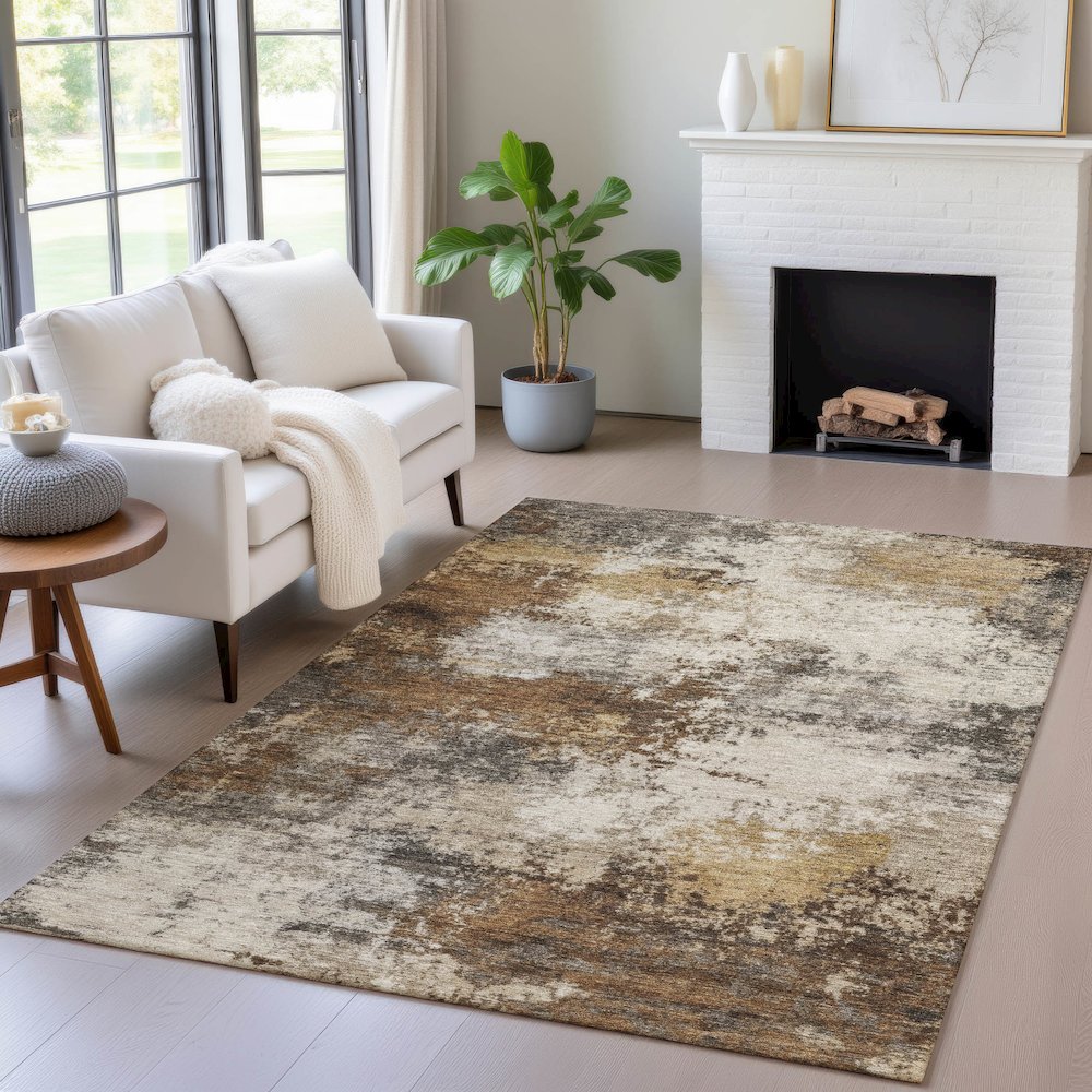 Machine Washable Indoor/Outdoor Chantille ACN2064 Brown 3' x 5' Rug. Picture 5