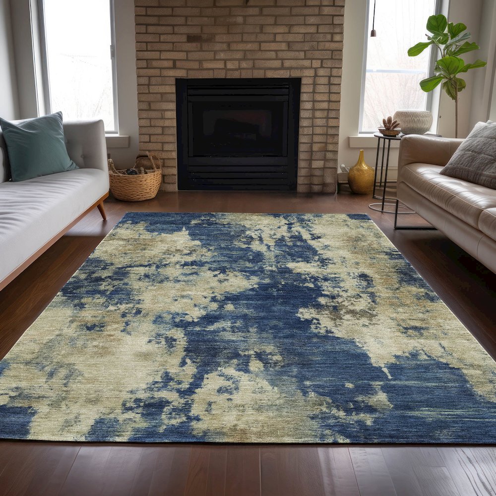 Machine Washable Indoor/Outdoor Chantille ACN2066 Navy 3' x 5' Rug. Picture 6