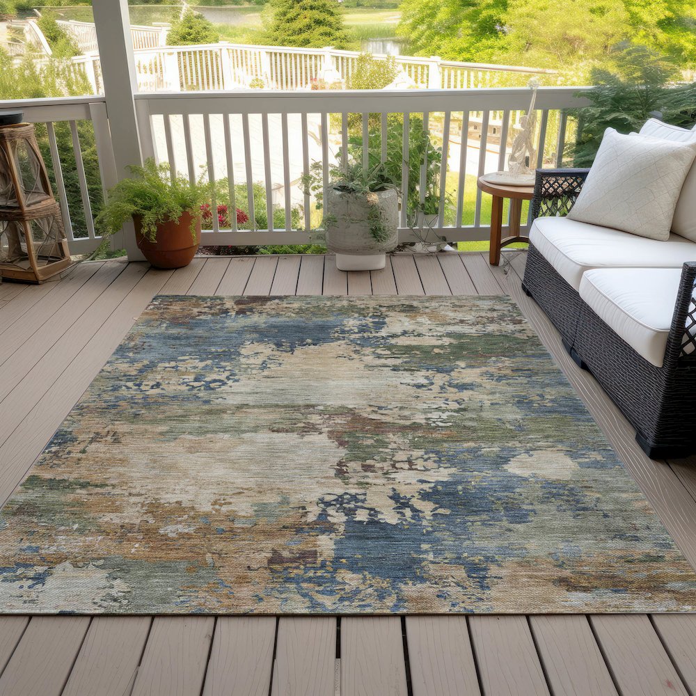 Machine Washable Indoor/Outdoor Chantille ACN2067 Blue 3' x 5' Rug. Picture 8