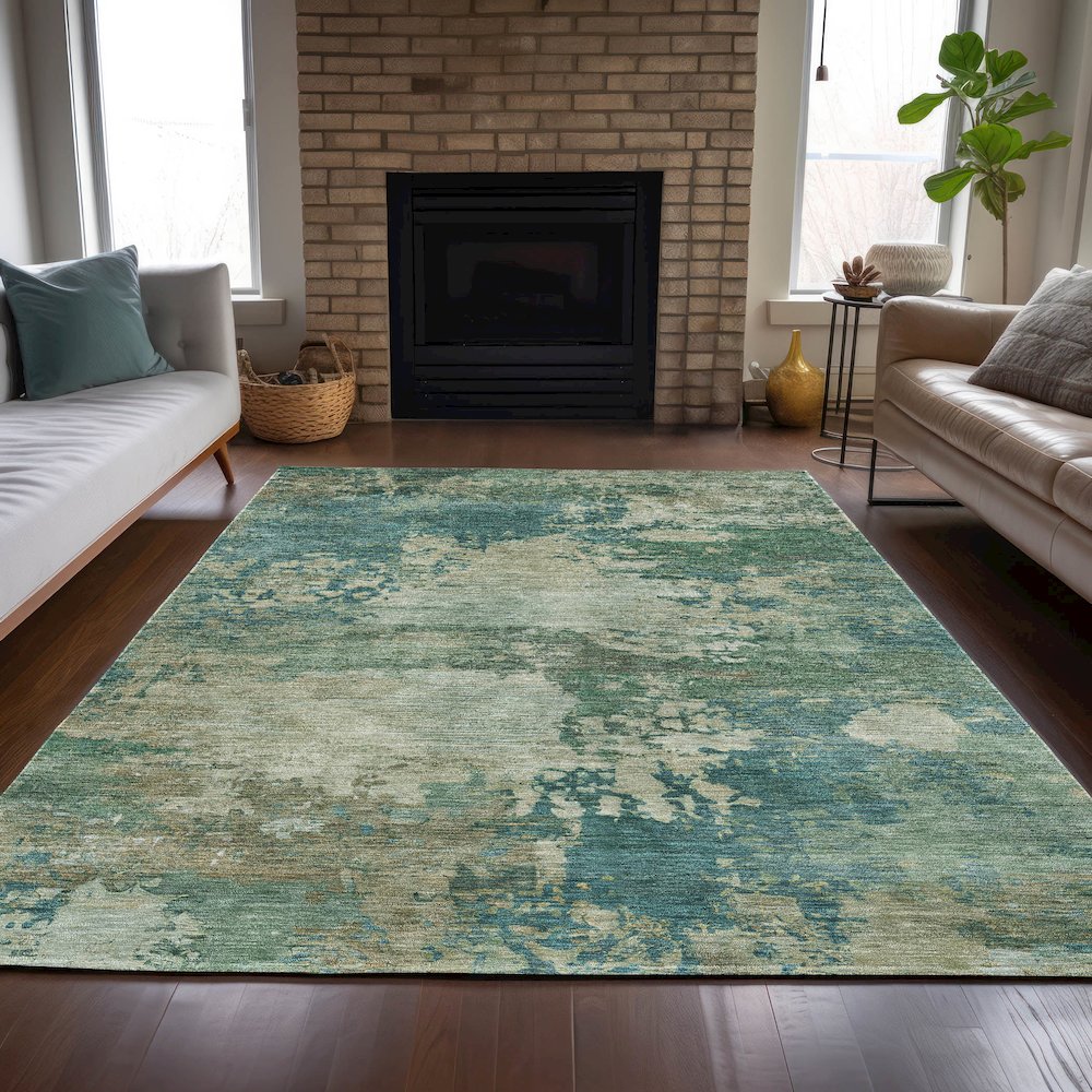 Machine Washable Indoor/Outdoor Chantille ACN2067 Teal 3' x 5' Rug. Picture 6