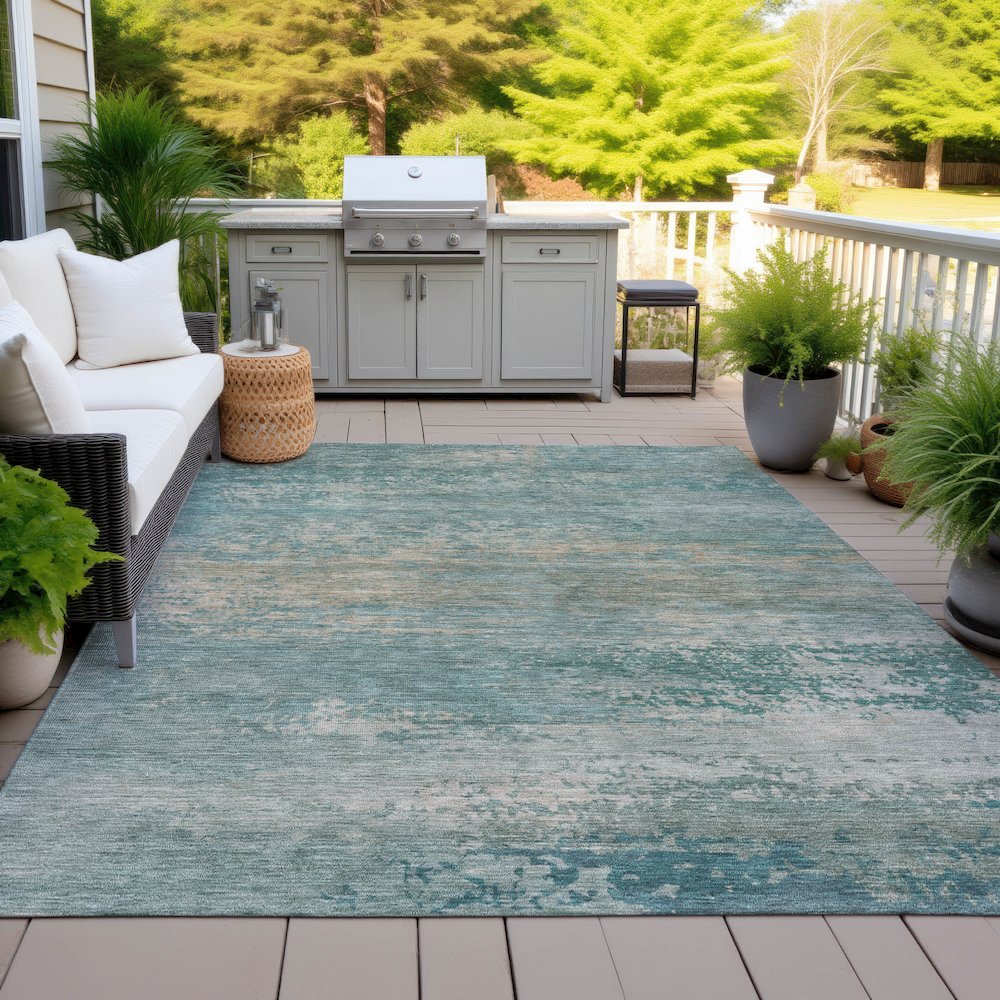 Machine Washable Indoor/Outdoor Chantille ACN2071 Aqua 3' x 5' Rug. Picture 7