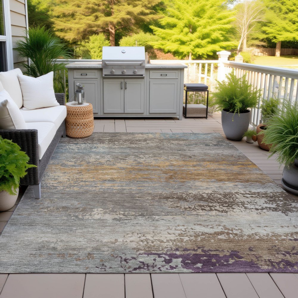 Machine Washable Indoor/Outdoor Chantille ACN2071 Brown 3' x 5' Rug. Picture 7