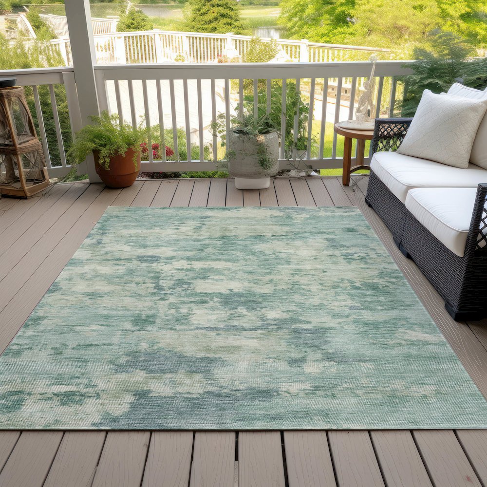 Machine Washable Indoor/Outdoor Chantille ACN2074 Teal 3' x 5' Rug. Picture 8