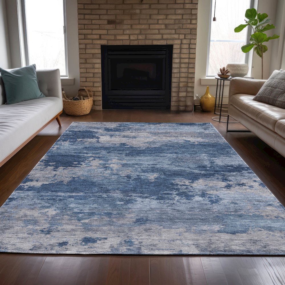Machine Washable Indoor/Outdoor Chantille ACN2075 Navy 3' x 5' Rug. Picture 6