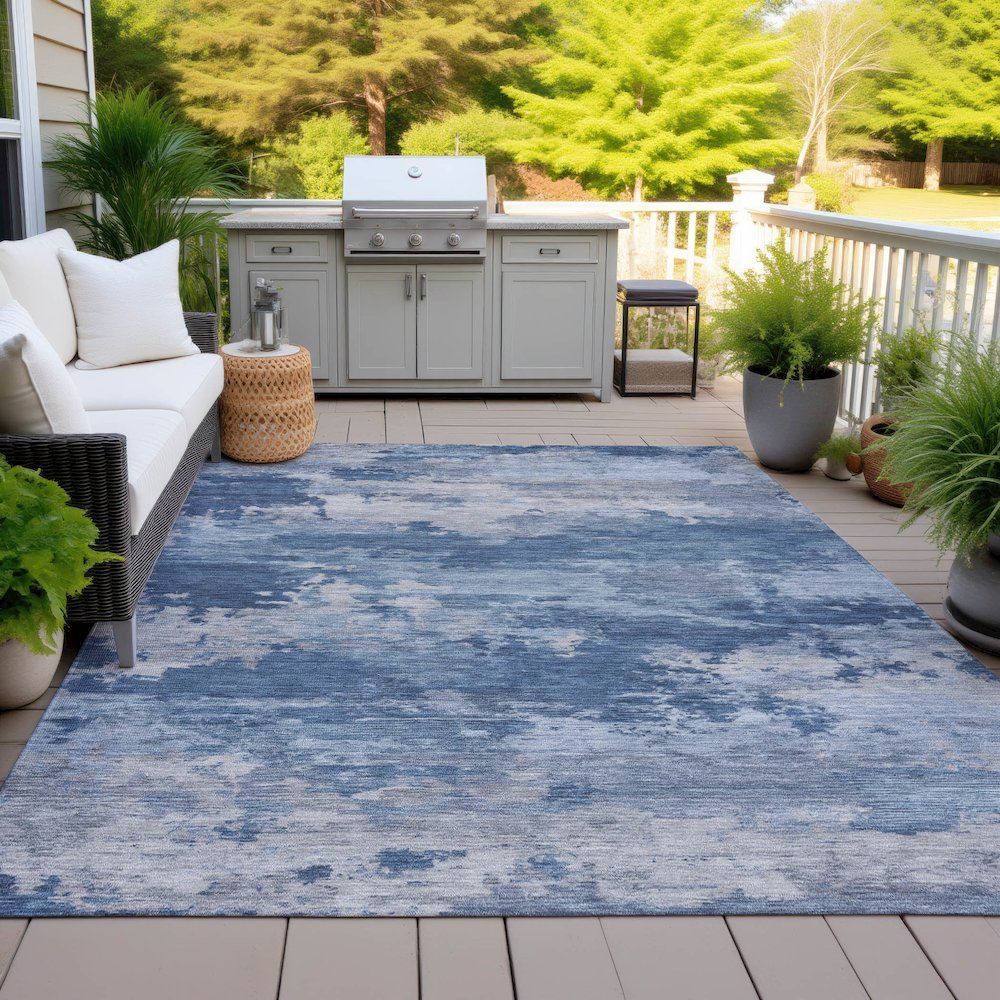 Machine Washable Indoor/Outdoor Chantille ACN2075 Navy 3' x 5' Rug. Picture 7