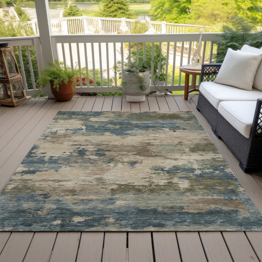 Machine Washable Indoor/Outdoor Chantille ACN2075 Teal 3' x 5' Rug. Picture 8