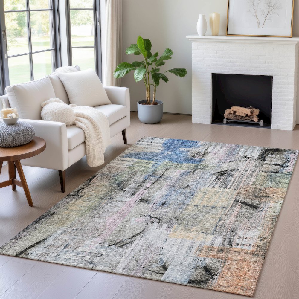 Machine Washable Indoor/Outdoor Chantille ACN2076 Blue 3' x 5' Rug. Picture 5