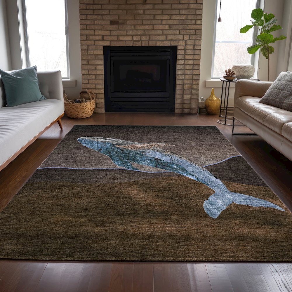 Machine Washable Indoor/Outdoor Chantille ACN2078 Brown 3' x 5' Rug. Picture 6